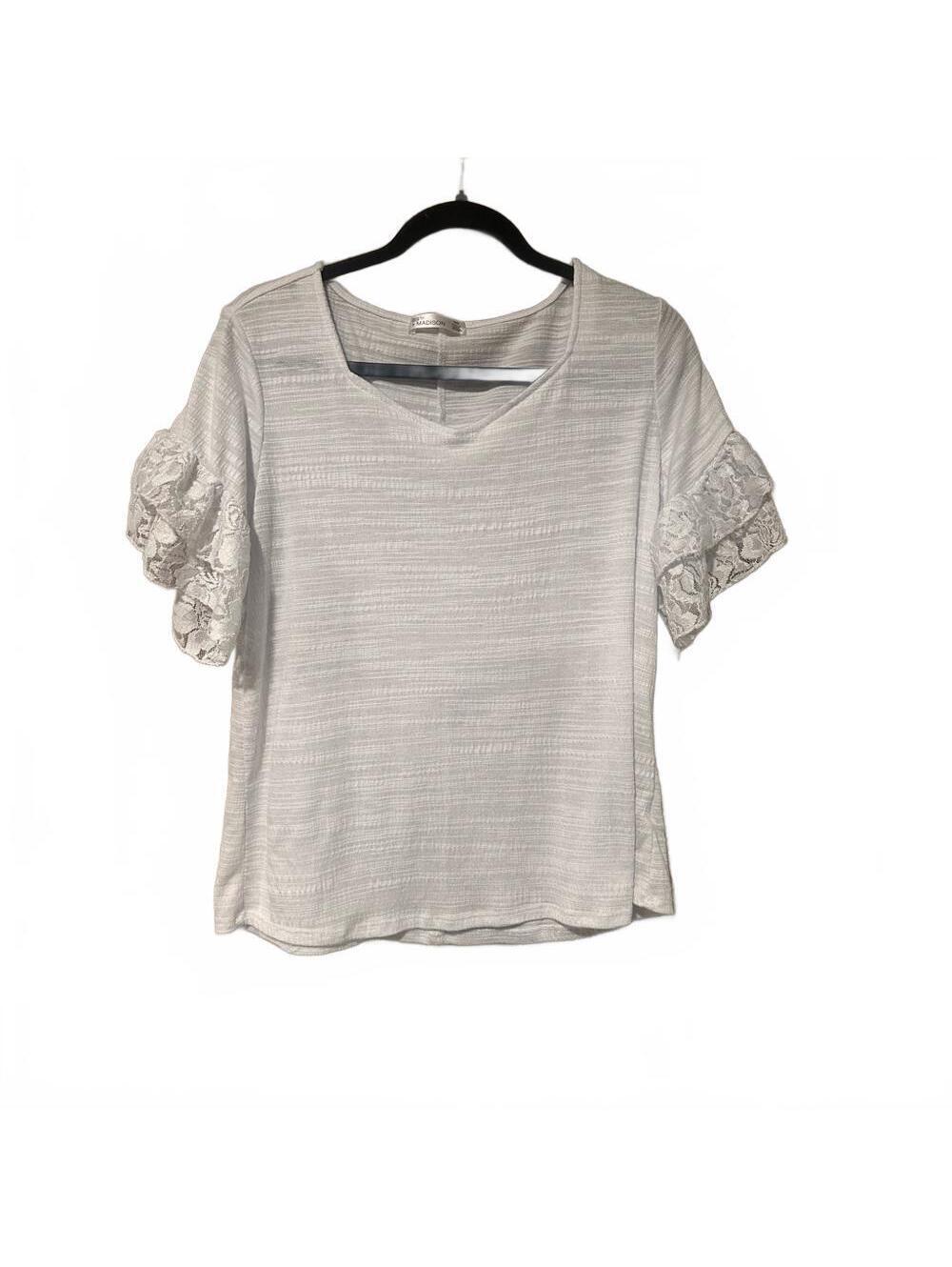 89th & Madison Ivory Textured Top with Ruffled Lace Sleeves